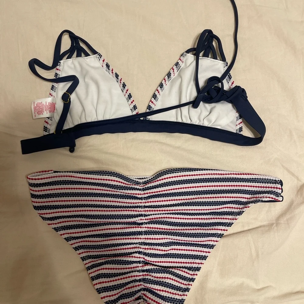 Xhilaration Navy, White & Red Striped swim suit - Picture 3 of 11